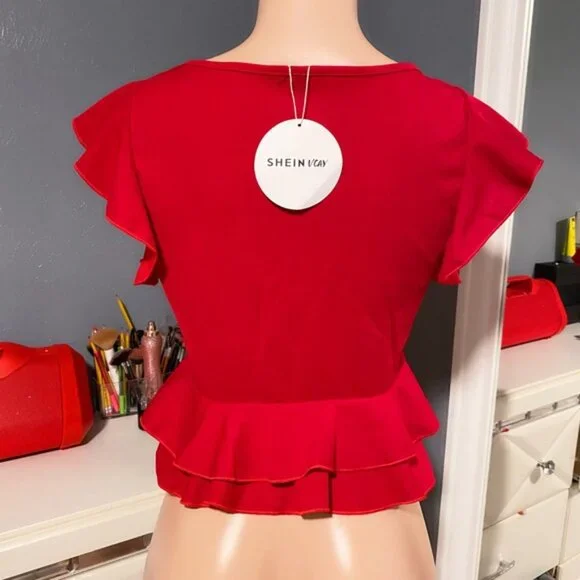 Shein Butterfly Ruffle Crop Top - Picture 2 of 3